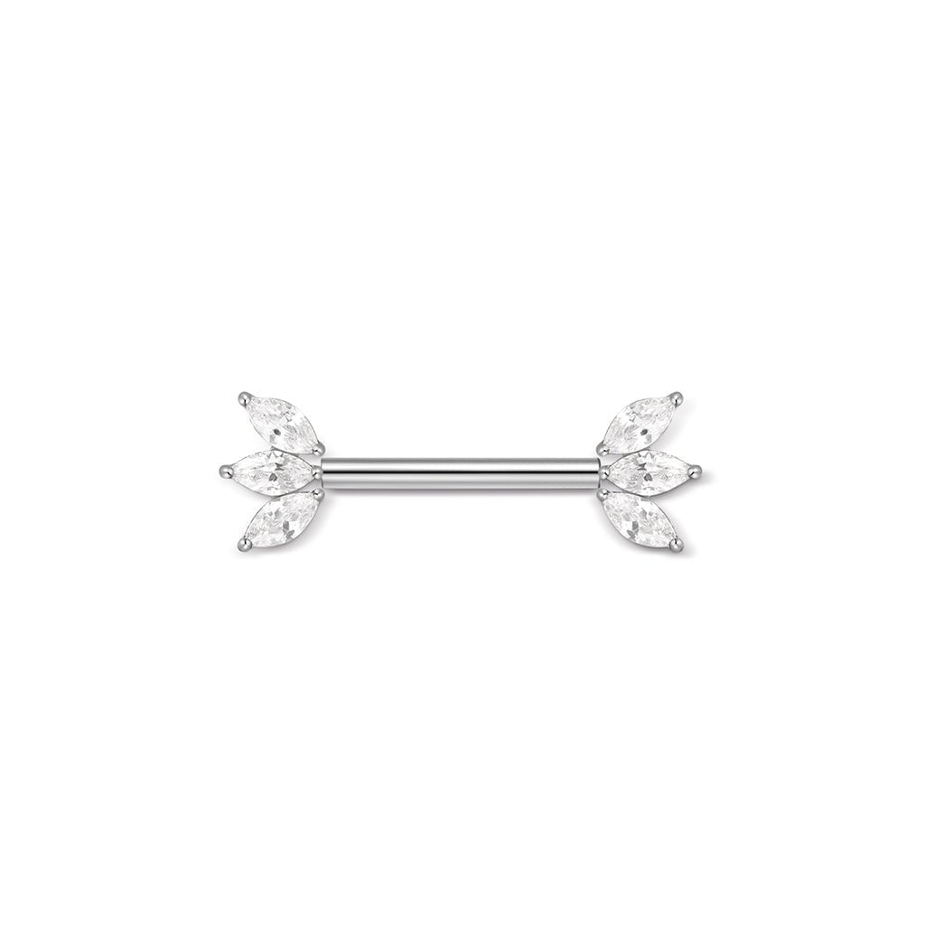 316L Stainless Steel Triple Marquis Fan Nipple Bar with Cubic Zirconia - SkinKandy | Body Jewellery & Piercing Online Australia