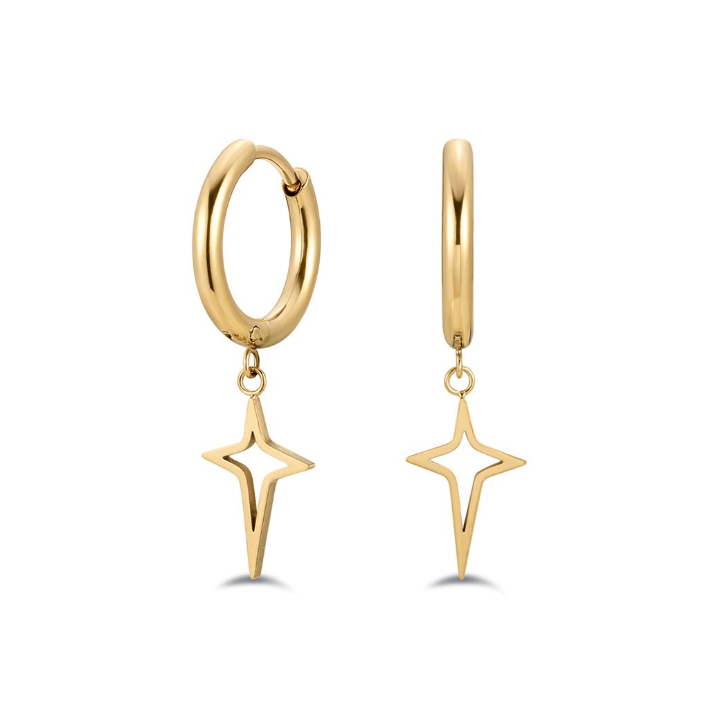 316L Stainless Steel North Star Drop Classic Hoop Earring - SkinKandy | Body Jewellery & Piercing Online Australia