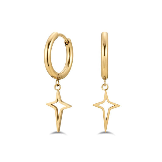 316L Stainless Steel North Star Drop Classic Hoop Earring - SkinKandy | Body Jewellery & Piercing Online Australia