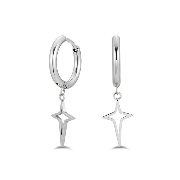 316L Stainless Steel North Star Drop Classic Hoop Earrings
