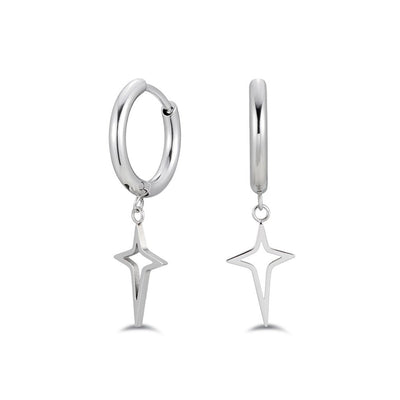 316L Stainless Steel North Star Drop Classic Hoop Earring - SkinKandy | Body Jewellery & Piercing Online Australia