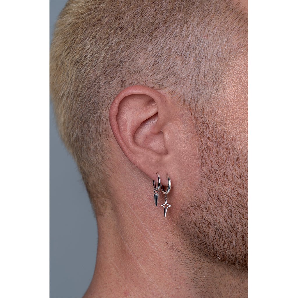 316L Stainless Steel North Star Drop Classic Hoop Earring - SkinKandy | Body Jewellery & Piercing Online Australia