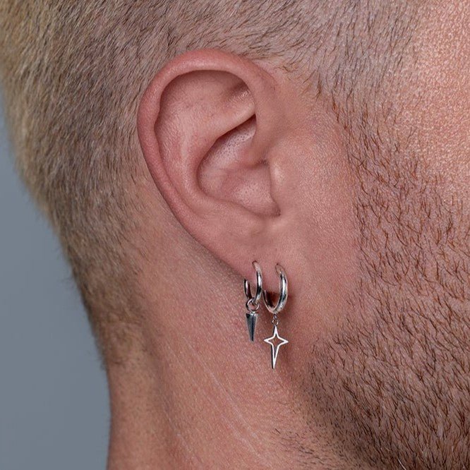 316L Stainless Steel North Star Drop Classic Hoop Earrings - SkinKandy | Body Jewellery & Piercing Online Australia