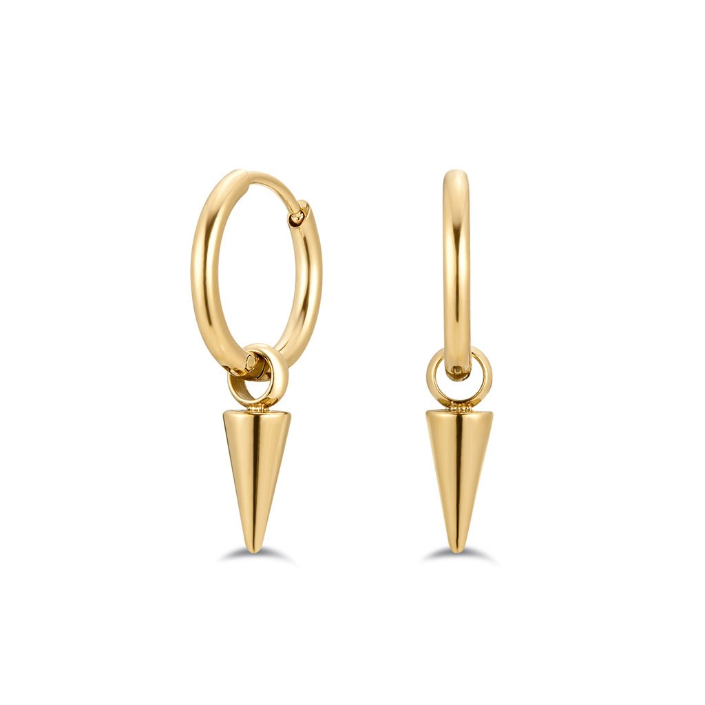 316L Stainless Steel Spike Drop Classic Hoop Earrings - Gold Tone