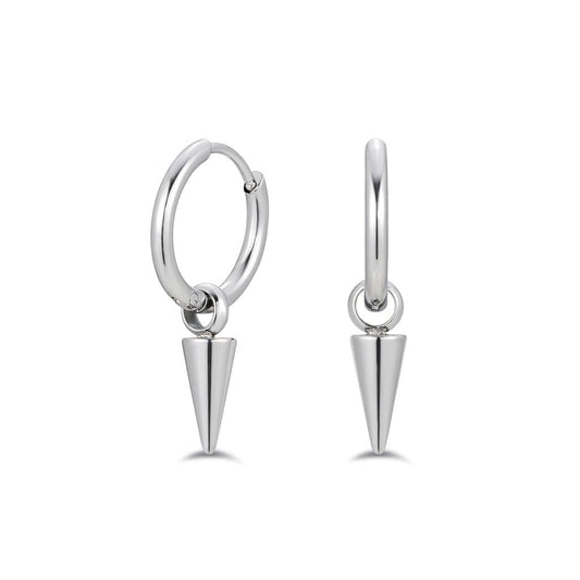 Silver-tone spike drop hoop earring with smooth finish