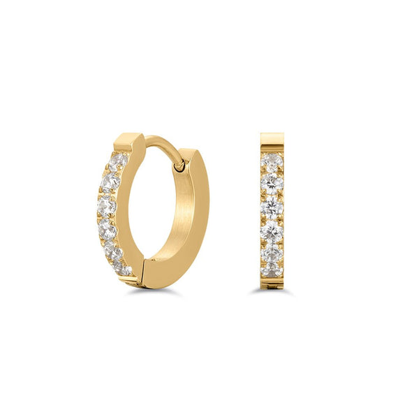 316L Stainless Steel Square Edge Classic Hoop Earring with Round Cubic Zirconia