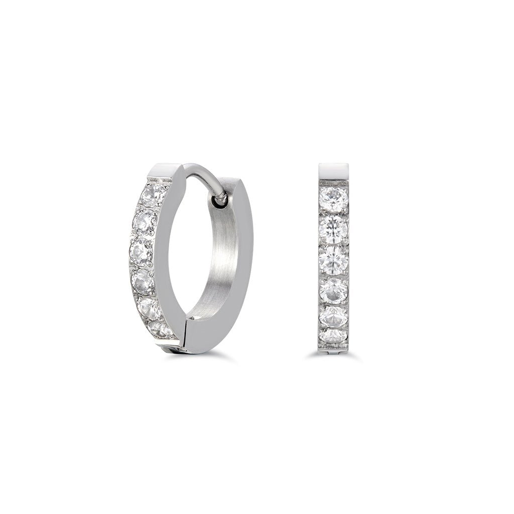 316L Stainless Steel Square Edge Classic Hoop Earring with Round Cubic Zirconia - SkinKandy | Body Jewellery & Piercing Online Australia