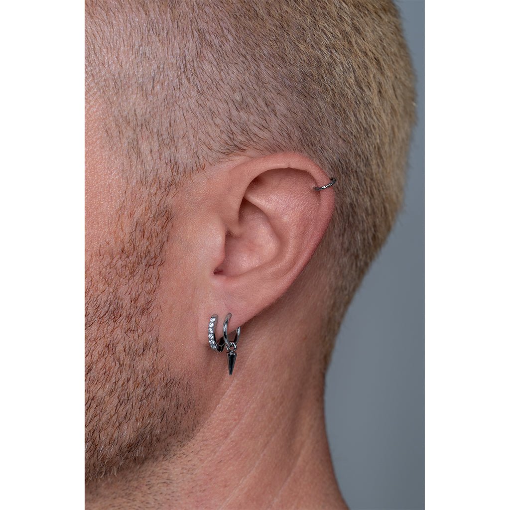 316L Stainless Steel Square Edge Classic Hoop Earring with Round Cubic Zirconia - SkinKandy | Body Jewellery & Piercing Online Australia