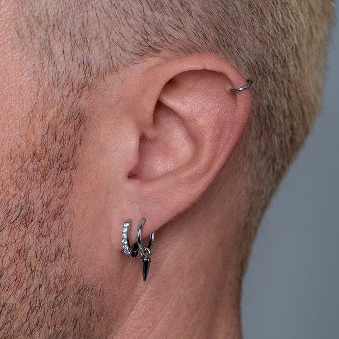 316L Stainless Steel Square Edge Classic Hoop Earrings with Round Cubic Zirconia - SkinKandy | Body Jewellery & Piercing Online Australia