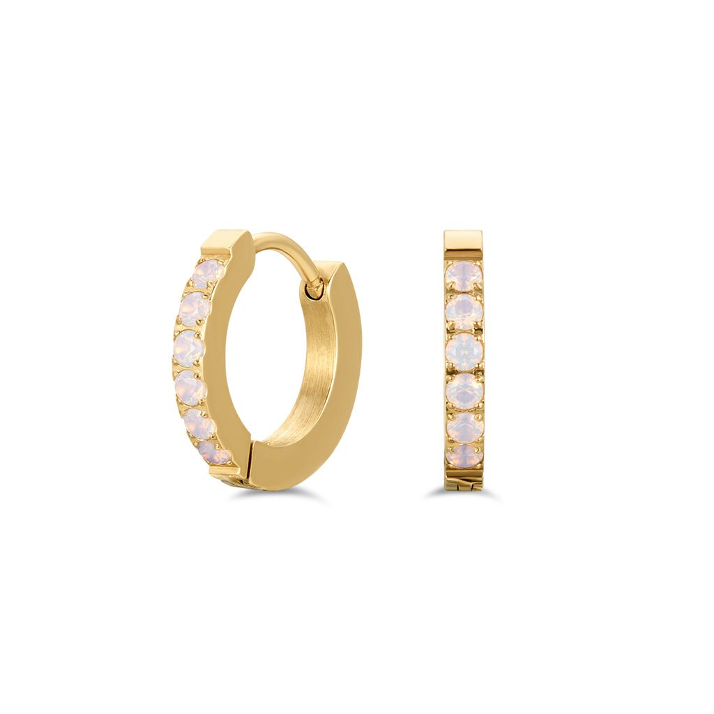 316L Stainless Steel Square Edge Classic Hoop Earring with Round Cubic Zirconia - SkinKandy | Body Jewellery & Piercing Online Australia