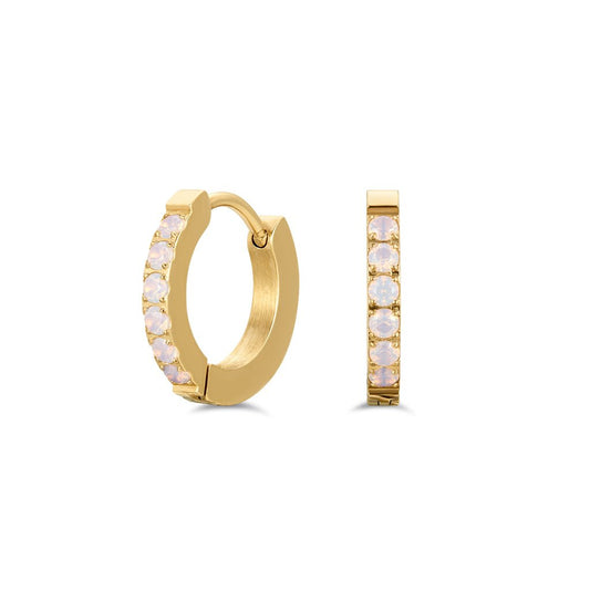 316L Stainless Steel Square Edge Classic Hoop Earrings with Round Cubic Zirconia