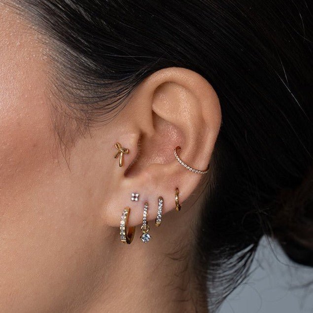 316L Stainless Steel Square Edge Classic Hoop Earrings with Round Cubic Zirconia - SkinKandy | Body Jewellery & Piercing Online Australia