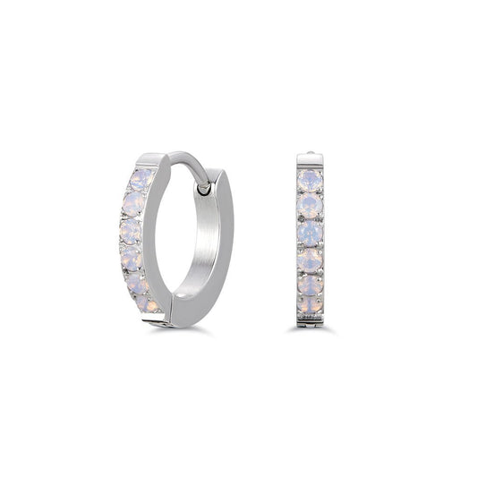 316L Stainless Steel Square Edge Classic Hoop Earrings with Round Opalescent Cubic Zirconia - SkinKandy | Body Jewellery & Piercing