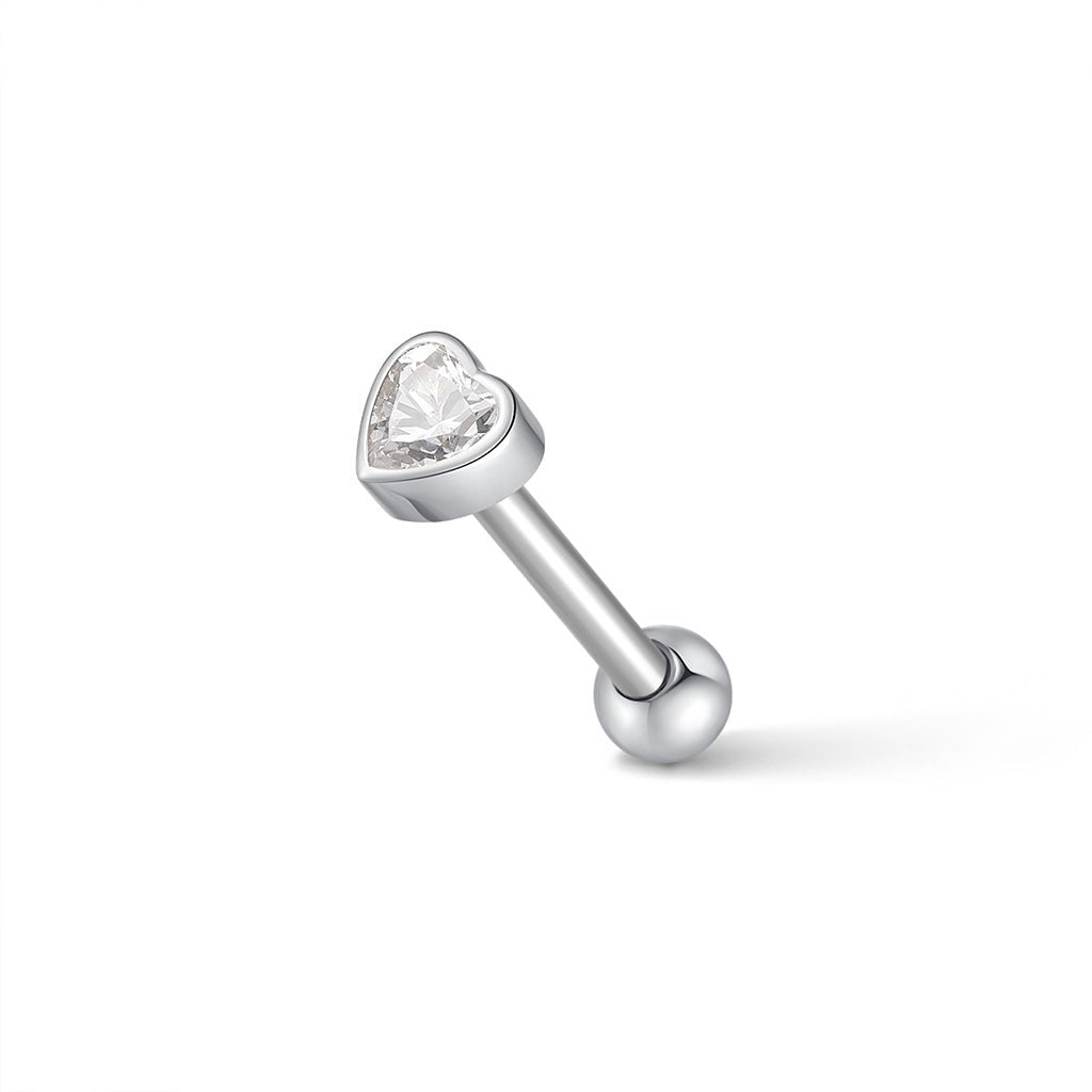 Titanium Internally Threaded Tongue Barbell Heart Cubic Zirconia Top - SkinKandy | Body Jewellery & Piercing Online Australia