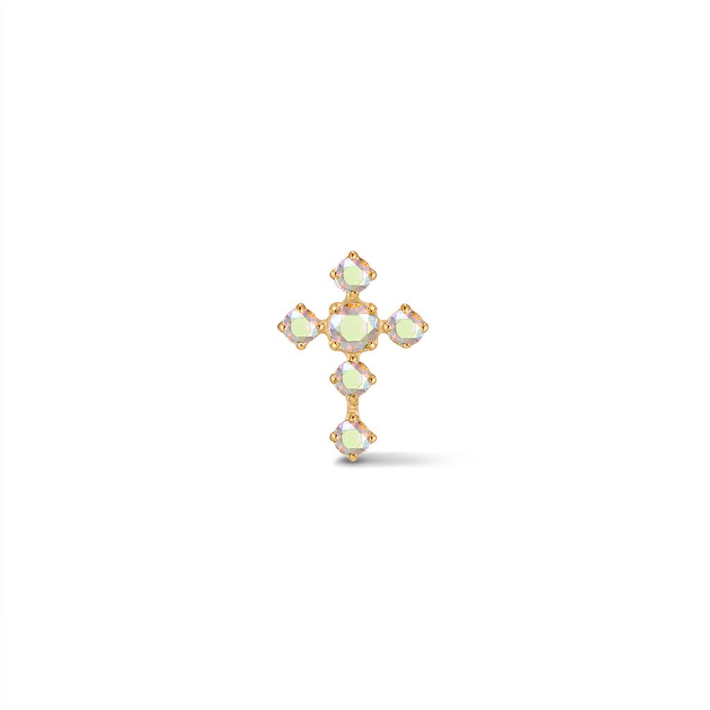 316L Stainless Steel Internally Threaded Antique Cross Cubic Zirconia Flatback - SkinKandy | Body Jewellery & Piercing Online Australia