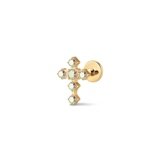 316L Stainless Steel Internally Threaded Antique Cross Cubic Zirconia Flatback - SkinKandy | Body Jewellery & Piercing Online Australia