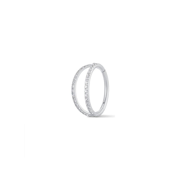 Titanium Double Hoop Cubic Zirconia Segment Ring