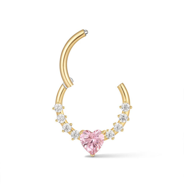 316L Stainless Steel Pink Heart Cubic Zirconia Segment Ring