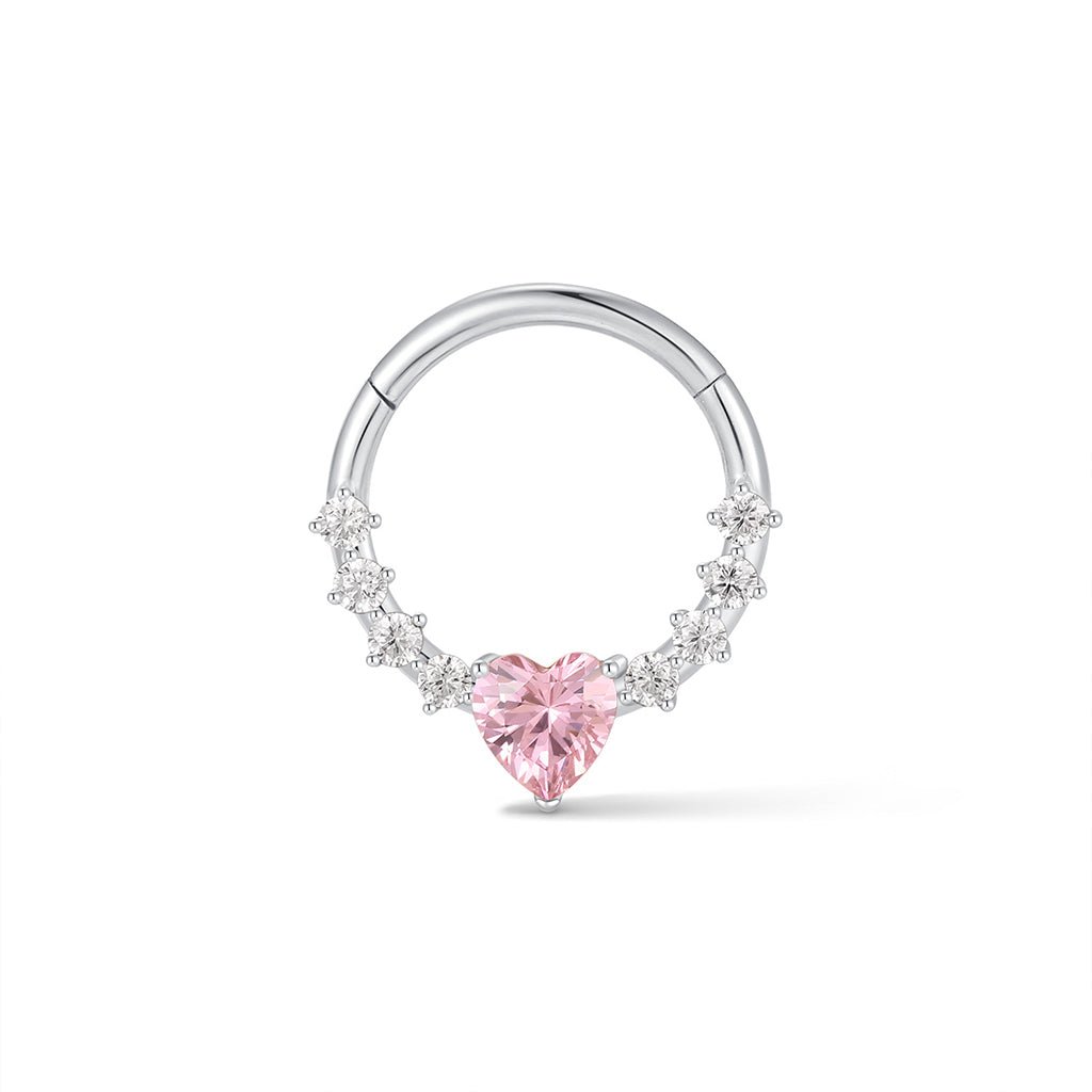 316L Stainless Steel Pink Heart Cubic Zirconia Segment Ring - SkinKandy | Body Jewellery & Piercing Online Australia