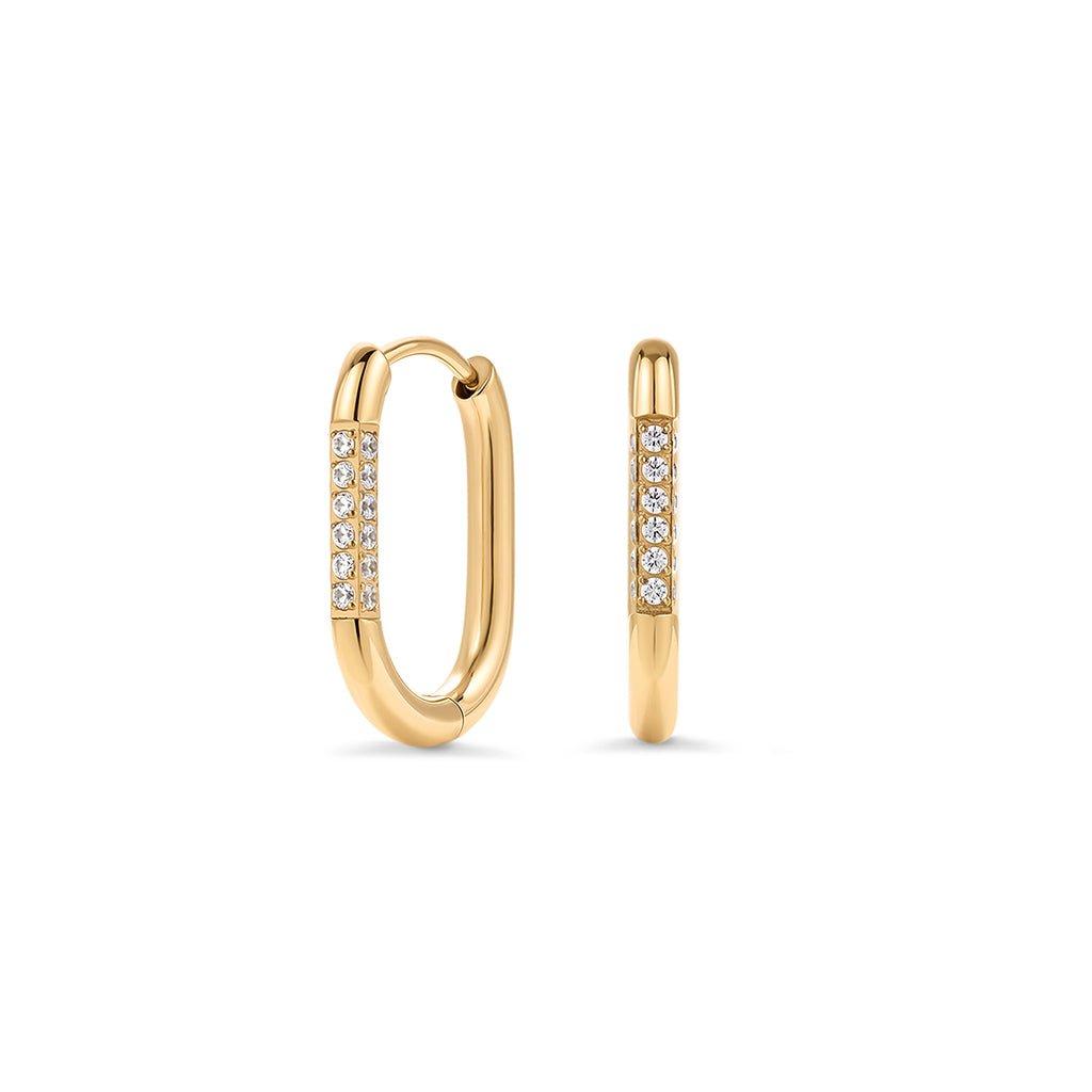 316L Stainless Steel Rectangular Paved Cubic Zirconia Hoop Earring - SkinKandy | Body Jewellery & Piercing Online Australia