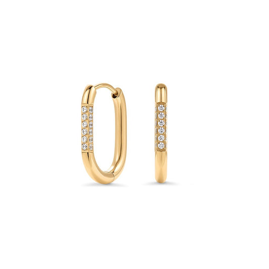 316L Stainless Steel Rectangular Paved Cubic Zirconia Hoop Earring - SkinKandy | Body Jewellery & Piercing Online Australia