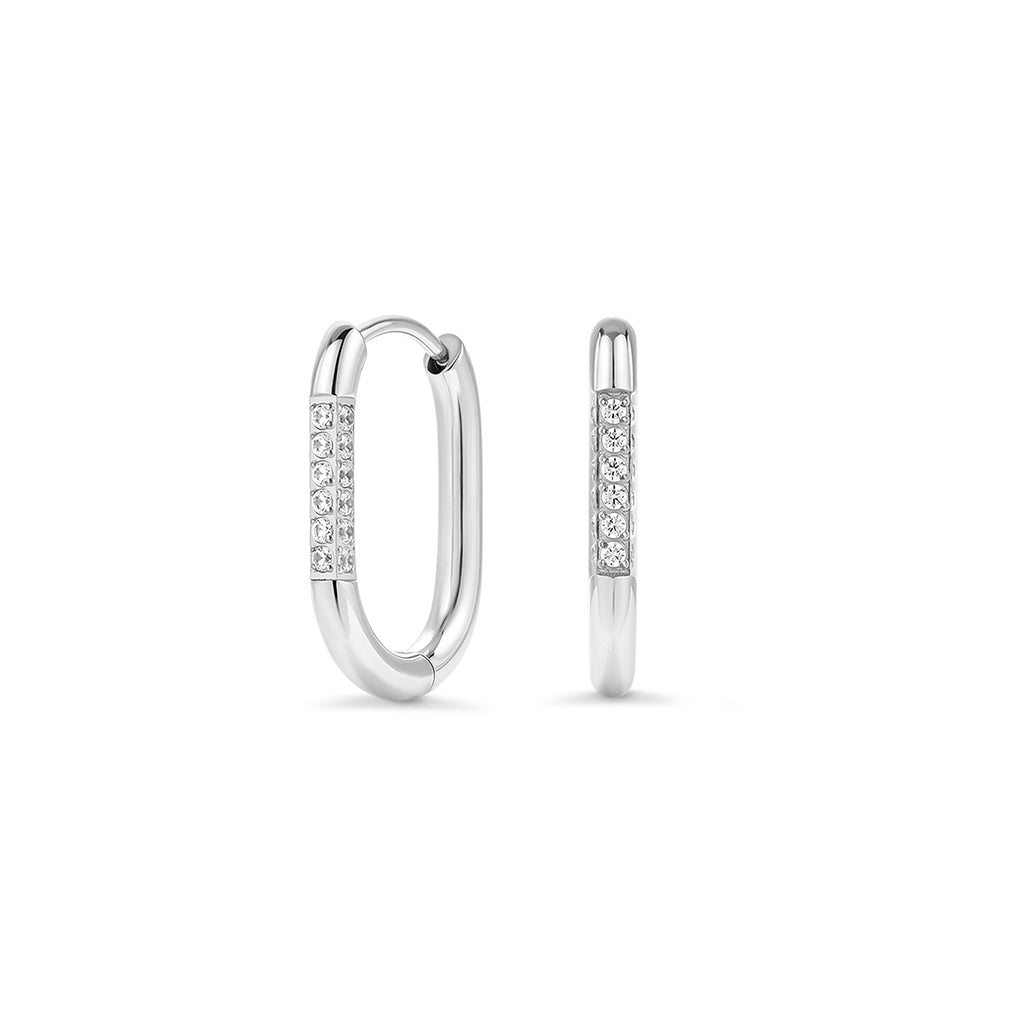316L Stainless Steel Rectangular Paved Cubic Zirconia Hoop Earrings - Silver - SkinKandy | Body Jewellery & Piercing