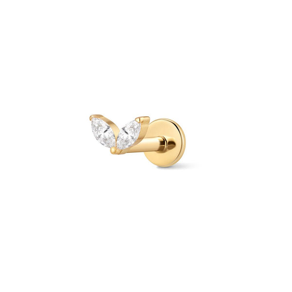 Titanium Internally Threaded Dual Marquis V Shape Cubic Zirconia Flatback