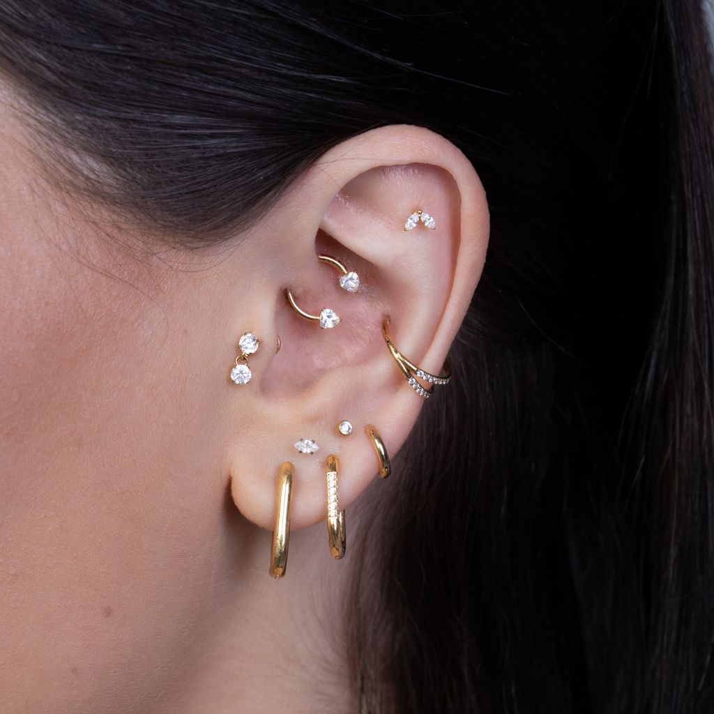 Titanium Internally Threaded Dual Marquis V Shape Cubic Zirconia Flatback - SkinKandy | Body Jewellery & Piercing Online Australia