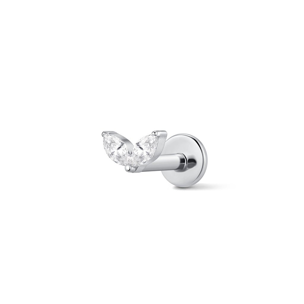 Titanium Internally Threaded Dual Marquis V Shape Cubic Zirconia Flatback - SkinKandy | Body Jewellery & Piercing Online Australia
