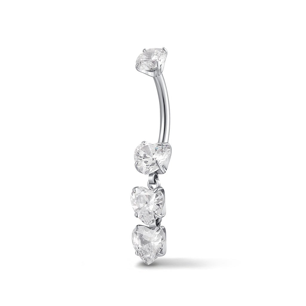 Titanium Internally Threaded Navel 3 Heart Cubic Zirconia Dangle - SkinKandy | Body Jewellery & Piercing Online Australia