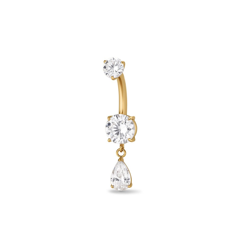 Titanium Internally Threaded Navel Round with Teardrop Cubic Zirconia Dangle - SkinKandy | Body Jewellery & Piercing Online Australia