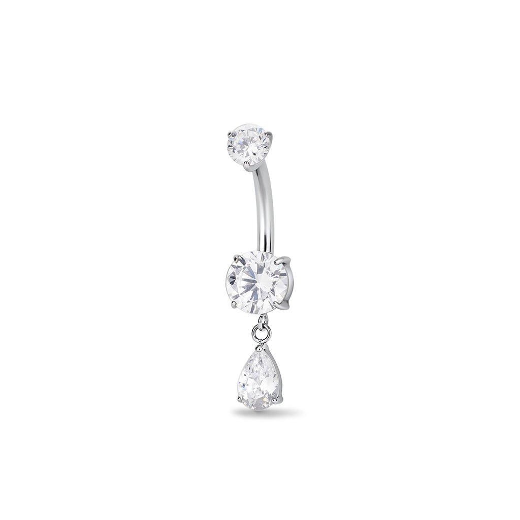 Titanium Internally Threaded Navel Round with Teardrop Cubic Zirconia Dangle - SkinKandy | Body Jewellery & Piercing Online Australia