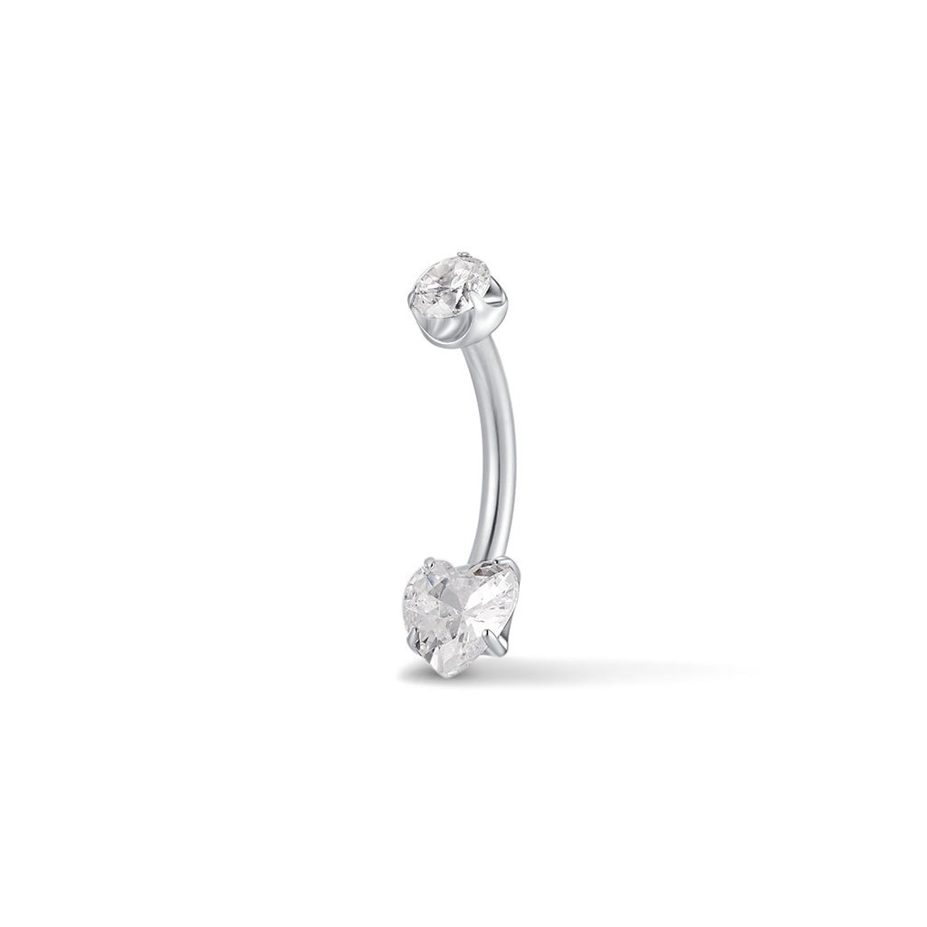 Titanium Internally Threaded CZ Heart Navel Piercing