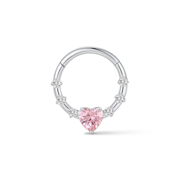 Implant Grade Titanium Pink Heart Cubic Zirconia Segment Ring Piercing