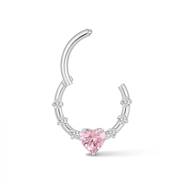 Implant Grade Titanium Pink Heart Cubic Zirconia Segment Ring Piercing