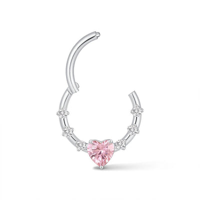 Titanium Pink Heart Cubic Zirconia Segment Ring Piercing