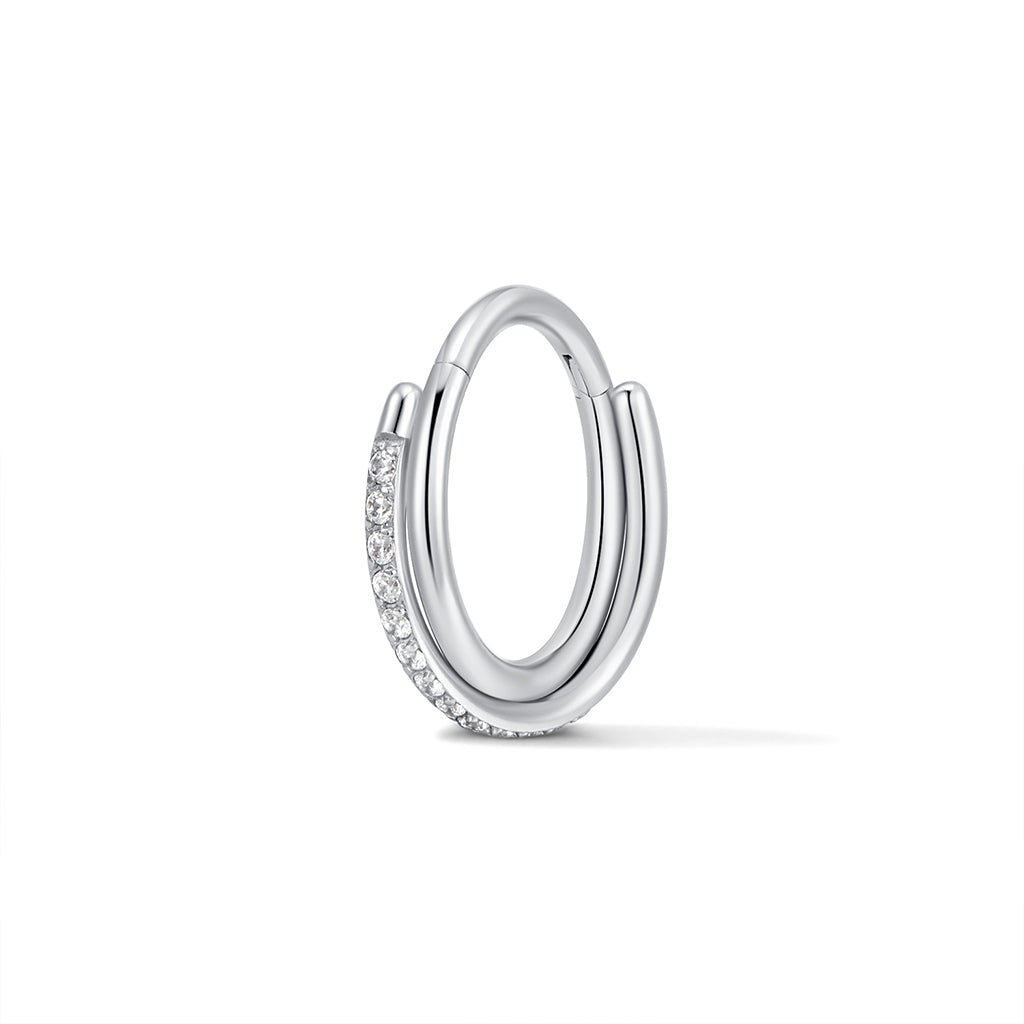 Titanium Double Hoop Side Facing Round Cubic Zirconia Segment Ring Piercing