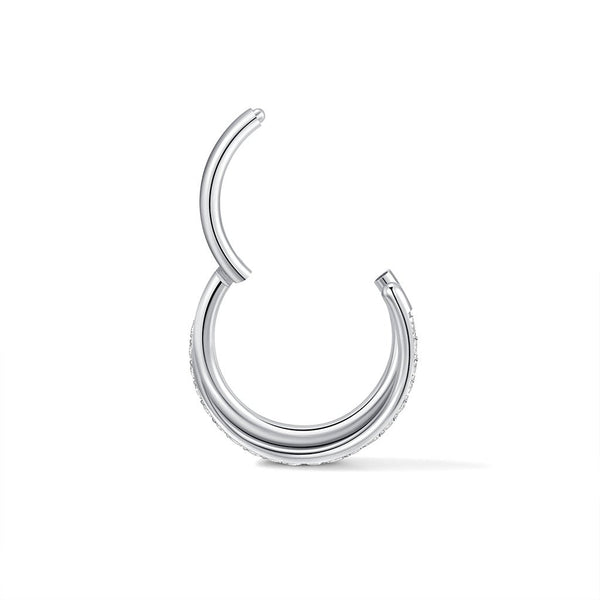 Implant Grade Titanium Double Hoop Side Facing Round Cubic Zirconia Segment Ring Piercing