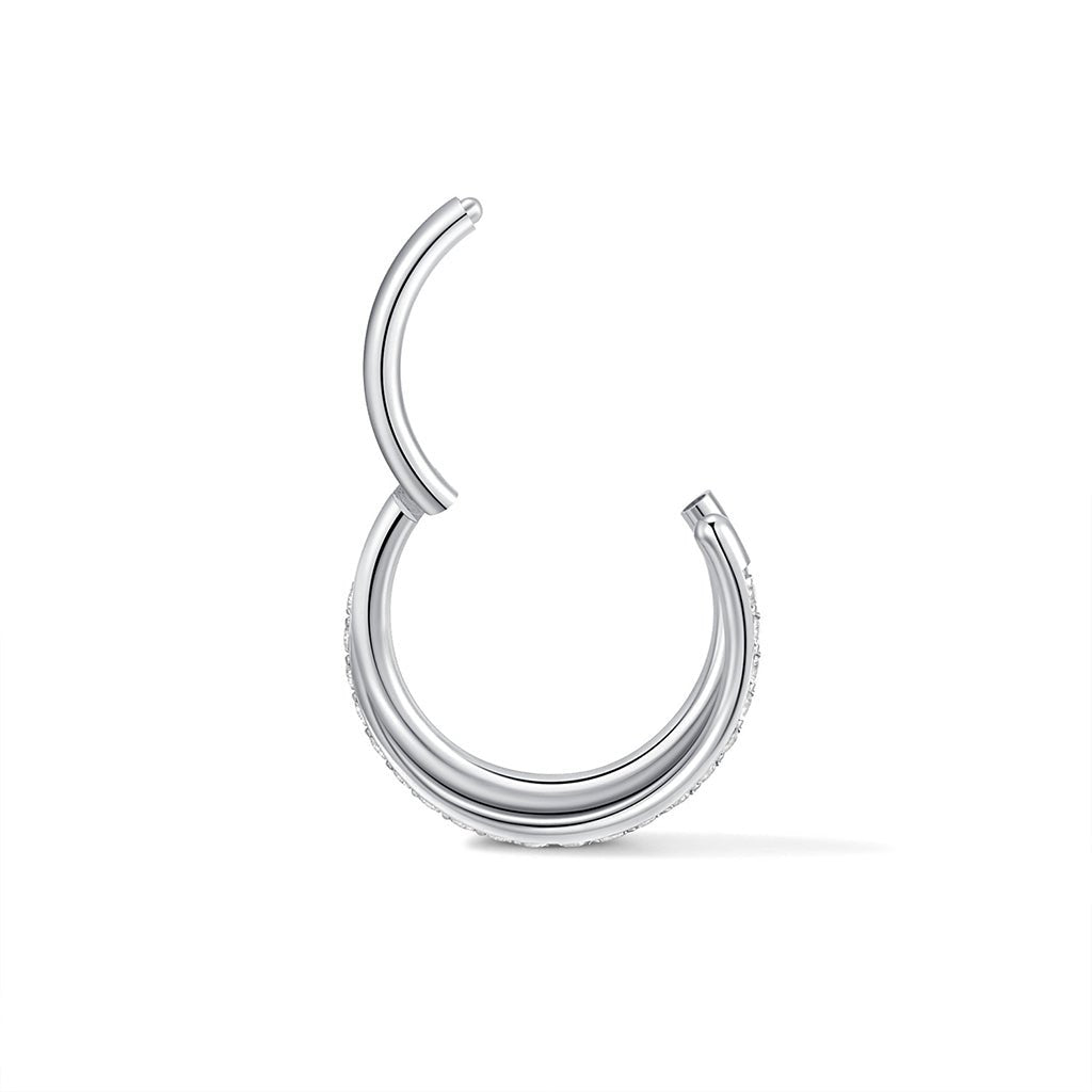Titanium Double Hoop Side Facing Round Cubic Zirconia Segment Ring Piercing