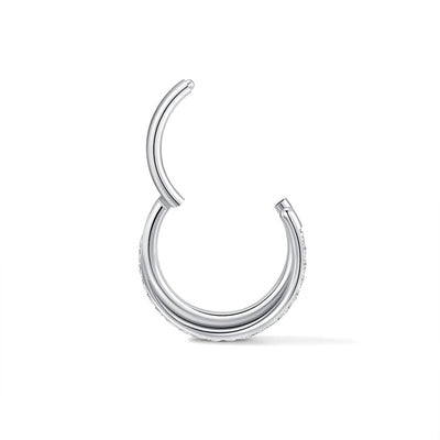 Titanium Double Hoop Side Facing Round Cubic Zirconia Segment Ring Piercing