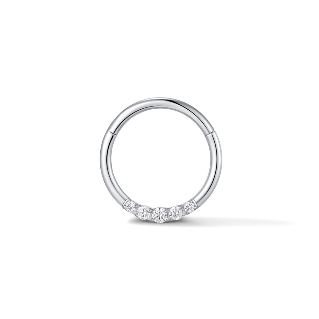 Titanium 5 Prong Set Cubic Zirconia Segment Ring Piercing