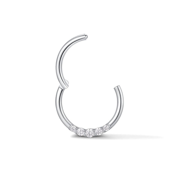 Implant Grade Titanium 5 Prong Set Cubic Zirconia Segment Ring Piercing