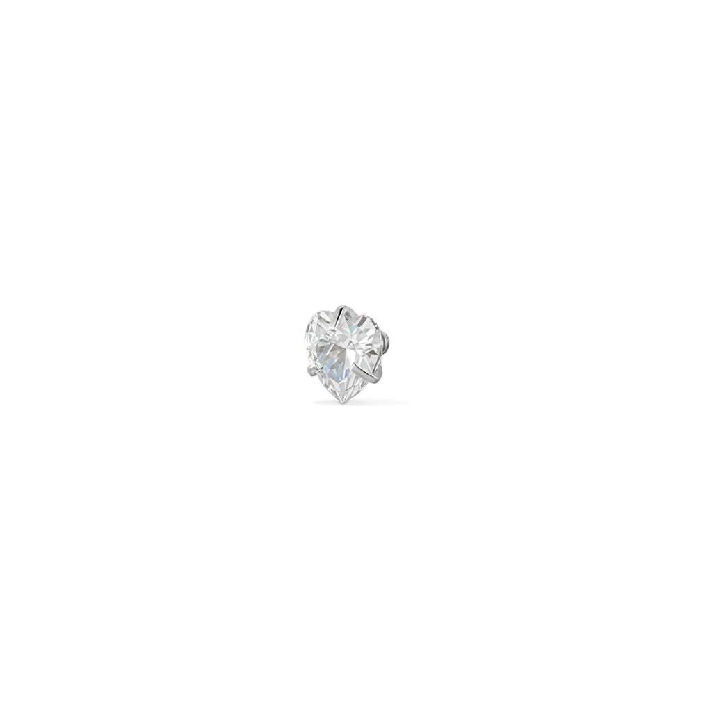 Titanium Internally Threaded Prong Set Heart Cubic Zirconia Top Piercing