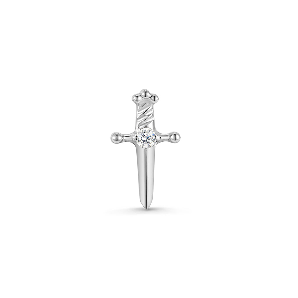 Implant-grade titanium dagger flatback top piercing with cubic zirconia stone