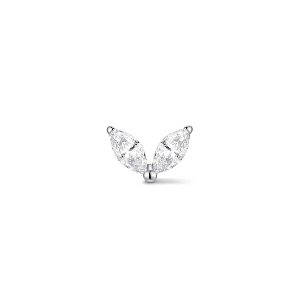 Implant-grade titanium dual marquise cubic zirconia top piercing with small ball backing
