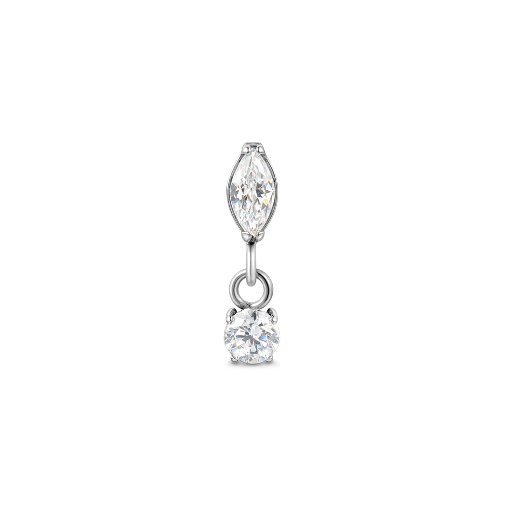 Titanium internally threaded dangle piercing with marquise and round cubic zirconia