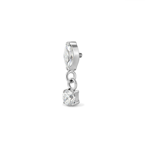 Implant Grade Titanium Internally Threaded Marquis with Round Cubic Zirconia Dangle Top Piercing