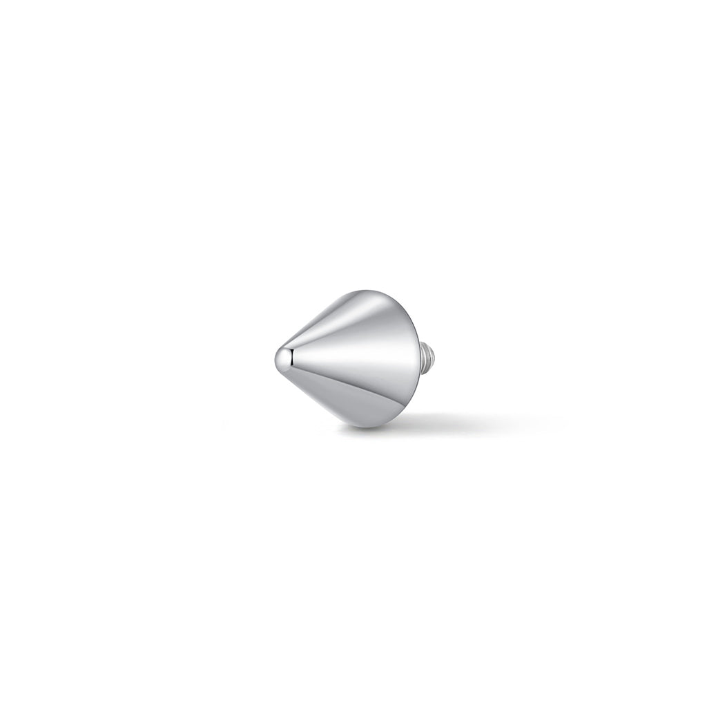 Titanium spike piercing top with pointed conical front and threaded base