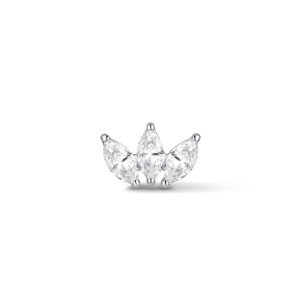 Internally threaded triple marquis cubic zirconia fan piercing top, clear stones
