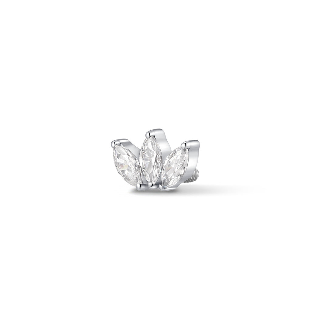 Triple marquis cubic zirconia fan piercing with three prong-set marquise stones